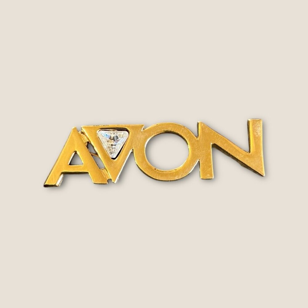Avon Representative Gold Tone Rhinestone Brooch Pin